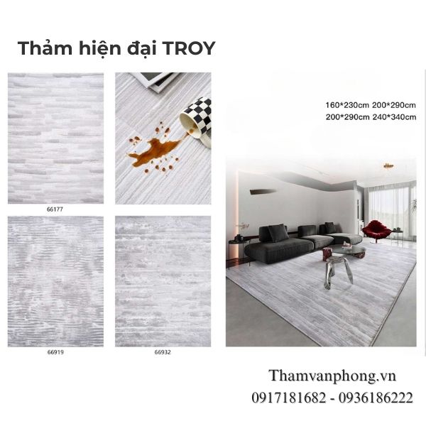 Ưu điểm của thảm trang trí hiện đại TROY là chống bám bẩn tốt