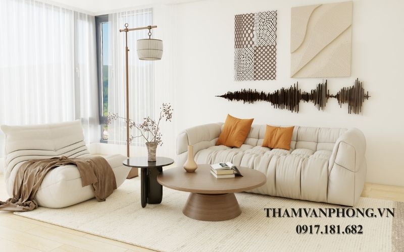 Kết hợp thảm với sofa và bàn trà hài hòa