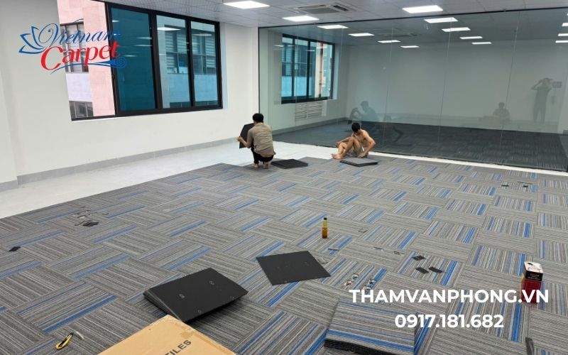 Công trình lắp đặt thảm tấm thực tế tại Thảm Văn Phòng Việt Nam