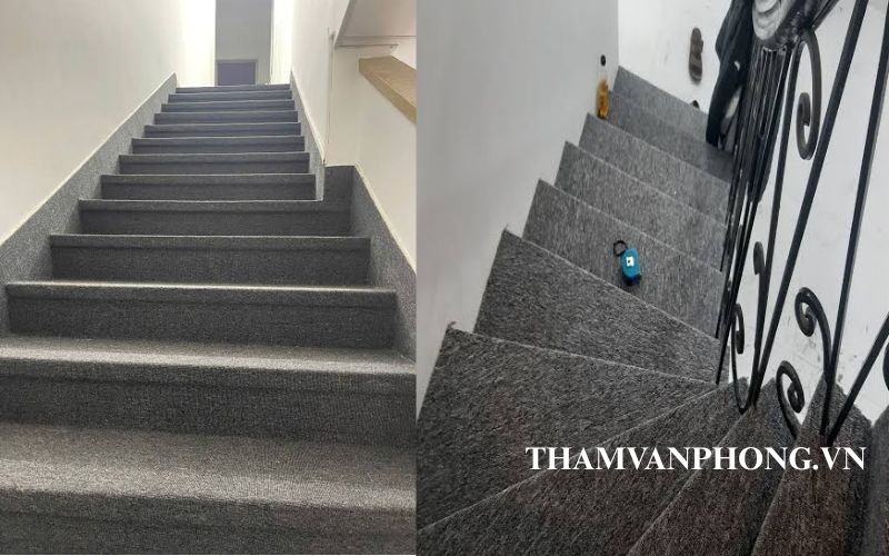 Thảm trải kín toàn bộ bậc cầu thang
